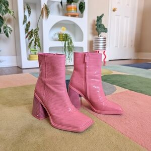 Pink Sam Edelman Croc-Embossed Ankle Boots